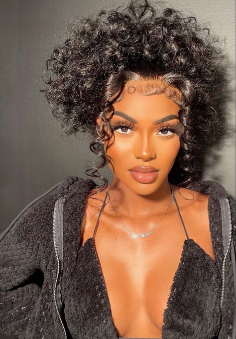 Curly Pinup Hairstyles Black Women, Frontal Ponytail With Curly Hair, Curly Wig Updo Hairstyles Black Women, Curly Hair Wig Styles Black Women, Curly Wig Ponytail Hairstyles, Curly Pony Hairstyles, Curly Frontal Ponytail, Curly Ponytail Black Women, Curly Wig Hairstyles Black Women