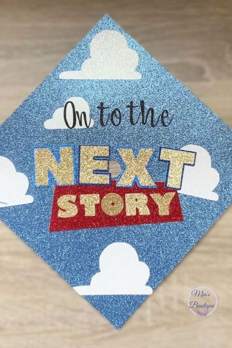 Graduation Cap Designs Dory, Graduation Cap Baseball Ideas, Graduation Cap Designs Toy Story, Elementary Cap Decoration, Cap Decoration Graduation Kindergarten, Cap Decoration Graduation High School Guys, Graduation Cap Designs Adventure Time, Fun Graduation Cap Ideas, Graduate Hat Ideas