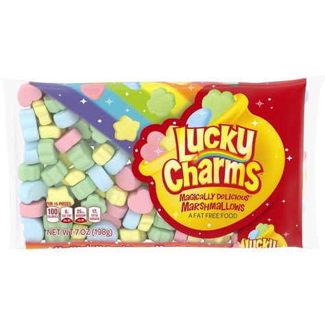 Lucky Charms Shapes, Fat Free Snacks, Jet Puffed Marshmallows, Rice Cereal Treats, Lucky Charms Marshmallows, Flavored Marshmallows, Lucky Charms Cereal, Magically Delicious, Vanilla Marshmallows