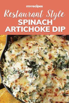 A go-to appetizer for parties, this spinach and artichoke dip has all the creamy-inside, brown-and-crispy-on-top texture and cheesy taste that makes dips like this appealing, but with less calories and fat.#appetizers #appetizerrecipes #appetizerideas #apps #entertaining Football Party Food Appetizers, Best Spinach Artichoke Dip, Best Dip, Best Dip Recipes, Baked Spinach, Football Party Foods, Spinach Artichoke Dip Recipe, Artichoke Dip Recipe, Bowl Party Food