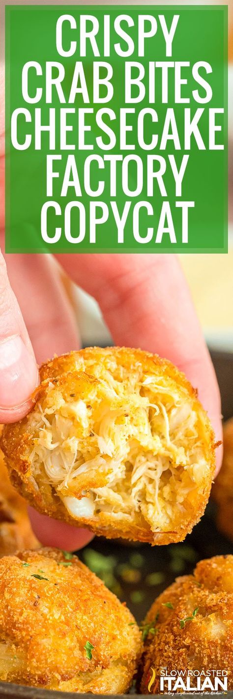 My crispy Crab Bites are the perfect app for parties, game day, and more! Easy to make and full of flavor, try my fried crab balls recipe! Fried Crab Balls, Crab Balls Recipe, Crab Bites, Crab Balls, Crab Puffs, Fried Crab, Seafood Ideas, Cheesecake Factory Copycat, Slow Roasted Italian