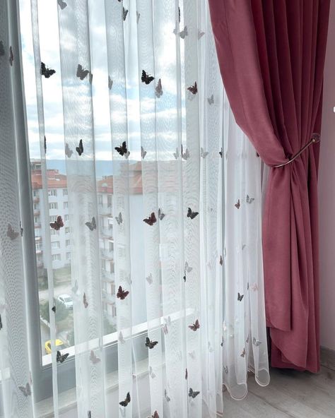 Sheer Curtain with butterfly patterns for Kids and Teenage Rooms. Children's and Teenage Room Butterfly Pattern Curtains. 5 Color Options. Kids room curtains, Teenage room curtains.Pink color Curtains. Butterfly curtains. Add this listing of drapes and sheer curtains with the desired measurement and specify the type of heading.  Please choose the length and width from the drop-down menu and send the color number as a Private message. We can provide any non-standard measurement of these curtains. Girls Room Curtains, Butterfly Room Decor, Kids Room Curtains, Colorful Room Decor, Butterfly Room, Easy Room Decor, Diy Room Decor For Teens, تصميم داخلي فاخر, Teenage Room