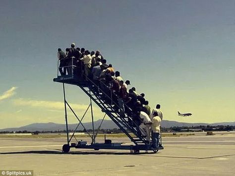 These passengers clamber up the stairs to wait for an airplane that hasn't even arrived yet Funniest Photos Ever, Pilot Humor, Aviation Humor, Airport Pictures, Funny People Pictures, Airport Photos, Air Tickets, Airline Tickets, Pictures Of People