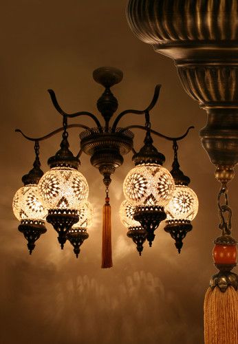 Ottoman Style Authentic Chandelier w/6 Arm mediterranean ceiling lighting Ottoman Lamps, Turkish Lights, Turkish Mosaic Lamp, Turkish Mosaic, Artistic Lighting, Moroccan Lighting, Turkish Lamps, Moroccan Lamp, Mosaic Lamp