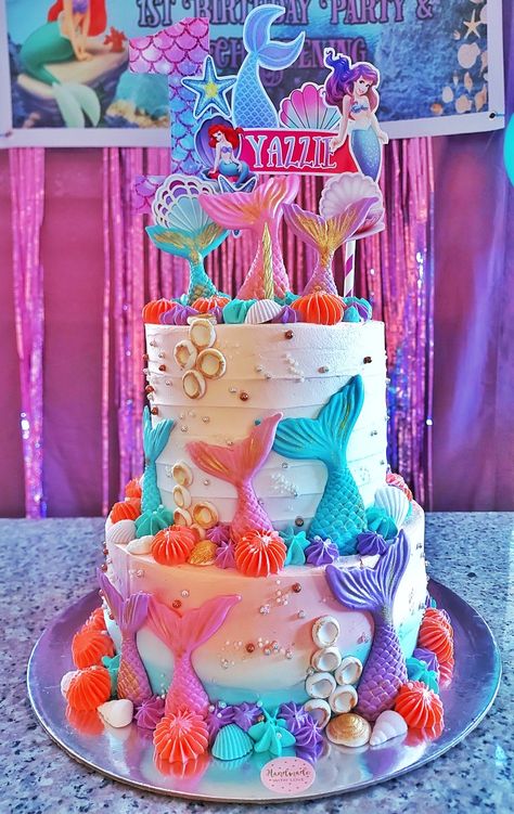 2tier mermaid semi fondant cake 2 Tier Mermaid Cake, Cake Fondant, Mermaid Aesthetic, Mermaid Cakes, Tier Cake, Bday Cake, Mermaid Birthday Party, Women Formals, Mermaid Birthday