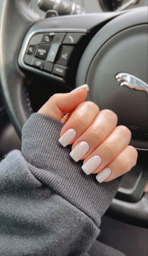 Nails Frosted White, Sparkle White Tip Nails, Pearl White Acrylic Nails Square, Opec White Nails, Shimmering White Nails, White Pearl Nails Square, White Iredesant Nails, Grad Nails White, Squoval White Nails