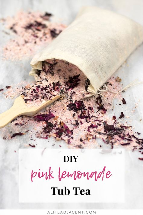 DIY Bath Tea. Pamper yourself with these fragrant and floral pink lemonade tub tea bags. This natural recipe includes hibiscus, lemon peel and essential oils to create a fun, uplifting scent! Makes a great homemade gift. #alifeadjacent #diybeauty #greenbeauty Bath Tea Bags, Tub Tea, Coffee Facial, Facial Products, Dried Lemon, Homemade Lotion, Bath Tea, Home Remedies For Hair, Beauty Tips For Face