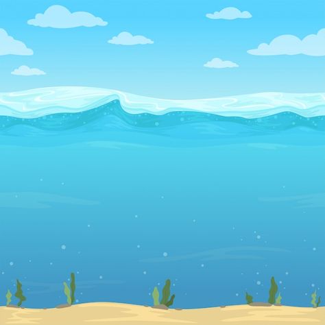 River Cartoon, Under The Sea Background, Wave Clipart, Underwater Cartoon, Drawing Themes, Underwater Background, Liquid Pattern, Sea Illustration, Ocean Underwater