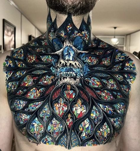 Stained Glass Back Tattoo, Cathedral Chest Tattoo, Stainglass Tattoos, Cathedral Tattoo Design, Tattoo Ideas For Men Sleeve, Flower Tattoo Fine Line, Men Sleeve Tattoo, Drawing Meaningful, Minimalist Tattoo Back