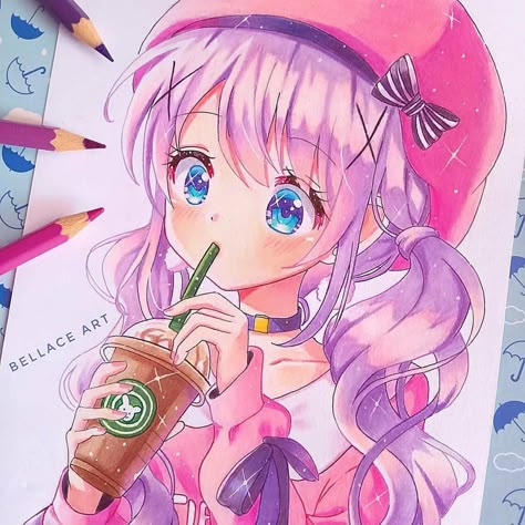 Glowing Art, Cute Anime Chibi, Dessin Adorable, Cute Easy Drawings, Anime Drawings Tutorials, Color Pencil, Anime Character Drawing, Girls Cartoon Art, Kawaii Drawings