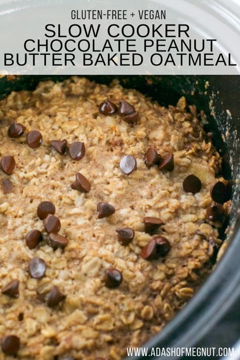 Banana Oatmeal Bake, Peanut Butter Baked Oatmeal, Gluten Free Entertaining, Peanut Butter Banana Oatmeal, Crockpot Oatmeal, Slow Cooker Oatmeal, Oatmeal Bake, Banana Baked Oatmeal, Vegan Slow Cooker