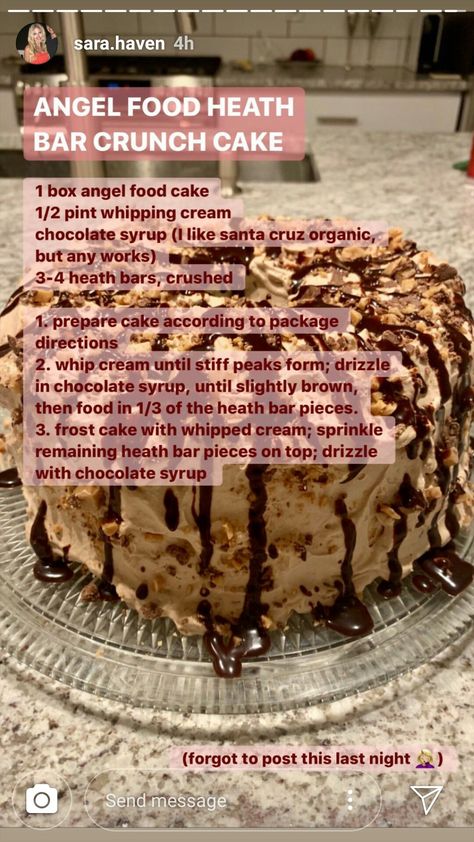 Sara Stewart's Angel Food Heath Bar Crunch Cske Heath Bar Cake, Angel Food Cake Desserts, Heath Bar, Bar Cake, Heath Bars, Crunch Cake, Angel Cake, Christmas Brunch, Angel Food Cake