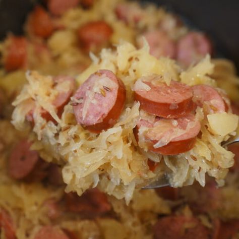 Crockpot Kielbasa, Kapusta Recipe, Sauerkraut Crock, Kielbasa And Sauerkraut, Sauerkraut Dishes, Balsamic Pork Tenderloins, Polish Dishes, Slow Cooker Kielbasa, Delicious Crockpot Recipes