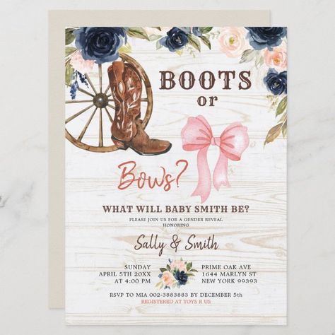 Boots Or Heels Gender Reveal, Boots Or Bows Invitation, Trucks Or Bows Gender Reveal, Boots And Bows Baby Shower, Horse Theme Gender Reveal, Gender Reveal Themes Country, Gender Reveal Ideas Rustic, Western Gender Reveal Invitations, Semi Truck Gender Reveal