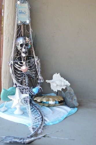 Diy Mermaid Skeleton, Beachy Halloween Decor, Mermaid Skeleton Halloween Decor, Mermaid Halloween Decor, Beach Halloween Decor, Sea Witch Decor, Coastal Halloween Decor, Haunted Luau, Beachy Halloween