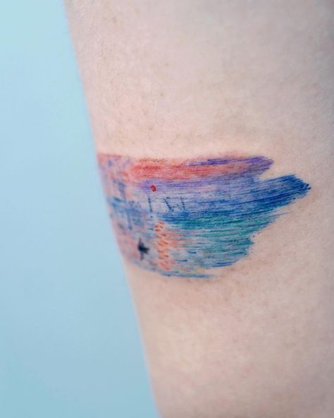 Claude Monet Tattoo Ideas, Colorful Sunset Tattoo, Monet Tattoo, Holy Tattoos, Sunset Tattoos, Money Tattoo, Thursday Afternoon, Painting Tattoo, Unique Tattoo Designs