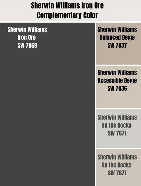 Sherwin Williams Iron Ore Complementary Color Iron Ore Pairing Colors, Aw Iron Ore, Iron Ore Vs Cracked Pepper, Iron Ore Sherwin Williams Kitchen, Iron Ore Sherwin Williams Interior Doors, Accessible Beige And Iron Ore, Iron Ore Accent Colors, Iron Ore Sherwin Williams Exterior Trim, Sherman Williams Iron Ore Paint