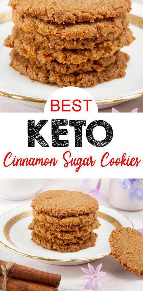 Tasty Keto Cookies you DO NOT want to pass up! Simple ingredient keto low carb cinnamon sugar cookies. Easy & simple keto recipe for the best sugar cookies crispy cinnamon sugar. Delicious homemade not store bought DIY keto cookies - healthy, gluten free & sugar free. Keto desserts or keto snacks for those sweet treat cravings, make ahead & grab and go. If you are wanting something different then fat bombs try these cookies. Check out this keto food recipe :) #desserts #easyrecipe #cookies Sugar Cinnamon Cookies, Galletas Keto, Cookies Best, Cinnamon Sugar Cookies, Keto Cinnamon, Diet Cookies, Keto Cookie Recipes, Cinnamon Cookies, Low Carb Dessert