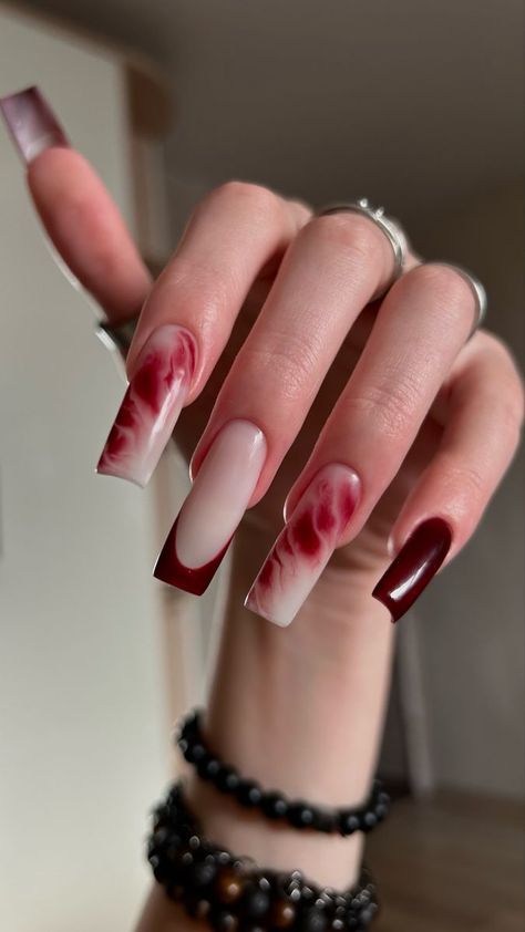 Revolutionizing French Manicures: Unconventional Colors and Shapes All Red Nails With Design, Shape Of Nails, Cool French Tip Nails, Classy Dark Nails, Color French Nails, Nails Inspo 2024, Nails French, Nails Inspiration Dark, Carcase Iphone