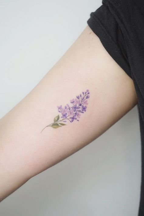 Small Lilac Tattoo, Lilac Flower Tattoo, Lilac Tattoo, Tiny Flower Tattoos, Beautiful Flower Tattoos, Writing Tattoos, Wrist Tattoos For Women, Mom Tattoos, Simplistic Tattoos