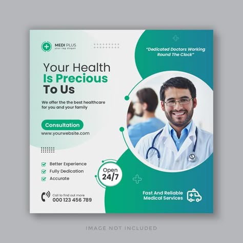 Medical healthcare social media post and... | Premium Psd #Freepik #psd #banner #business #doctor #health Healthcare Social Media, Medical Posters, Health Post, Facebook Cover Template, Social Media Poster, Social Media Design Inspiration, Banner Template Design, Social Media Facebook, Social Media Banner