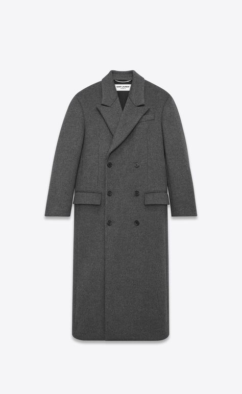 Discover ANTHRACITE CHINE oversized coat in wool from Saint Laurent online store. Saint Laurent Fall 2023, Saint Laurent Coat, Oversized Wool Coat, Fashion Aesthetics, Oversized Coat, Belted Coat, Fall 2023, Airport Style, Jacket Design