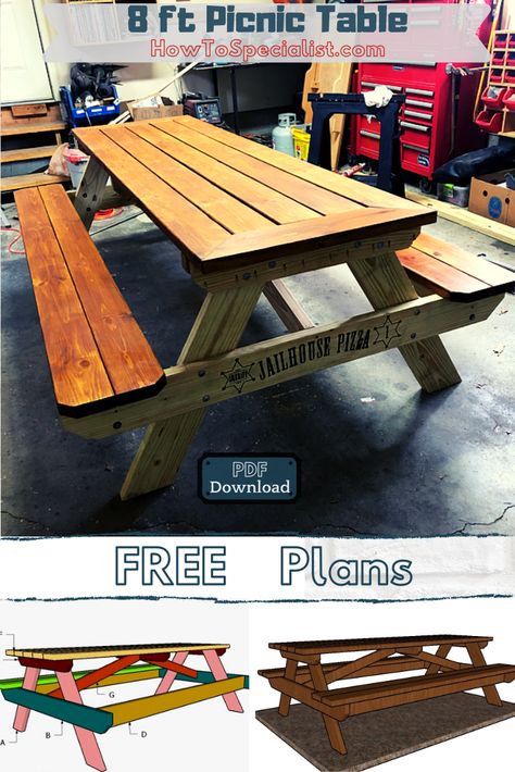 Picnic Table Woodworking Plans, Build A Picnic Table, Diy Picnic Table, Picnic Table Plans, Wooden Picnic Tables, Outdoor Furniture Plans, Outdoor Picnic Tables, Household Tools, Free Plans