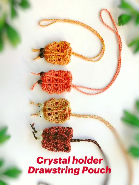 Crystal holder Drawstring Pouch Necklace, personalized pouch, Crochet Necklace Pouch, Crochet Crystal Pouch Free Pattern, Crochet Crystal Holder, Crochet Crystal Pouch, Crochet Chapstick Holder, Goblincore Jewelry, Crystal Pouch, Crochet Stone, Pouch Necklace