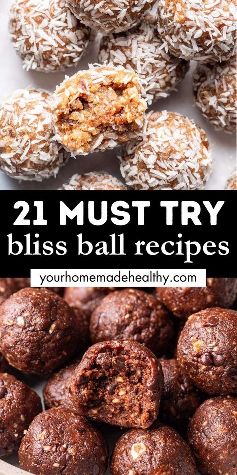 Lemon bliss balls and chocolate bliss balls stacked on top of each other. Clean Snack Recipes, Almond Bliss Balls, Fruit Balls Recipe, Ginger Balls Recipe, Energy Ball Recipes Healthy, Bliss Balls Recipe, Bliss Balls Healthy, Make Ahead Snacks, Healthy Balls