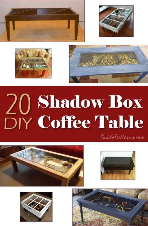 20 DIY Shadow Box Coffee Table Plans | Guide Patterns Diy Coffee Table Ideas, Shadow Box Table, Shadow Box Coffee Table, Glass Shadow, Box Coffee Table, Glass Shadow Box, Coffee Table Ideas, Coffee Table Plans, Diy Coffee Bar