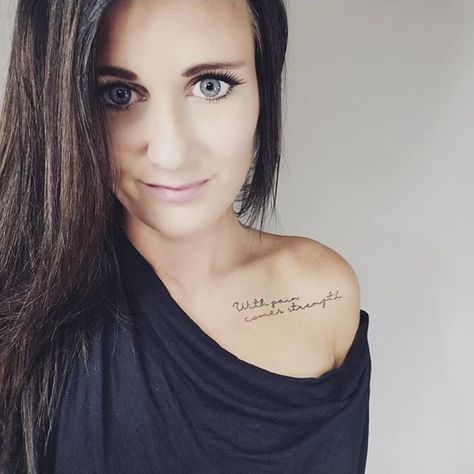 Collarbone Tattoos For Women, Collarbone Tattoo Ideas, Still I Rise Tattoo, Collarbone Tattoos, Clavicle Tattoo, Hebrew Tattoo, Collarbone Tattoo, Strength Tattoo, Writing Tattoos