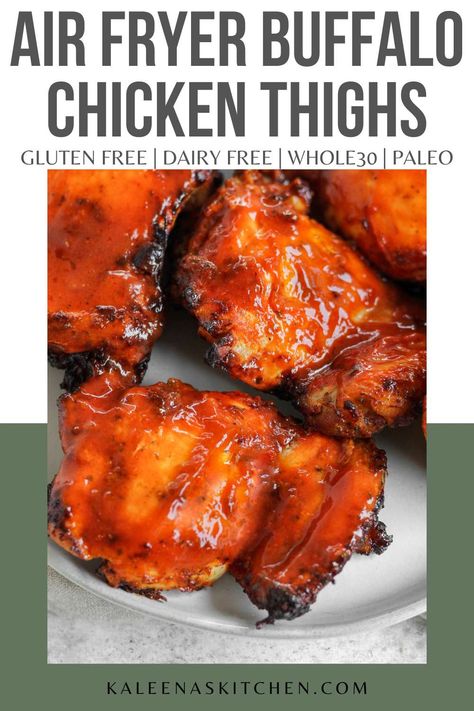 These air fryer buffalo chicken thighs are ridiculously good! They cook quickly in the air fryer and are coated in the most perfect tangy buffalo sauce. Air Fry Chicken Thighs, Fried Chicken Thighs Boneless, Buffalo Chicken Thighs, Air Fry Chicken, Air Fryer Buffalo Chicken, Fry Chicken, Air Fried Chicken, Easy Air Fryer, Paleo Whole 30