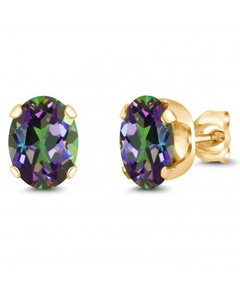 3.20 Ct Oval Shape Green Mystic Topaz Yellow Gold Plated Silver Stud Earrings Bullet Earrings, Topaz Yellow, Mystic Topaz Earrings, Womens Earrings Studs, Topaz Earrings, Mystic Topaz, Silver Stud Earrings, Gem Stone, Earrings Collection