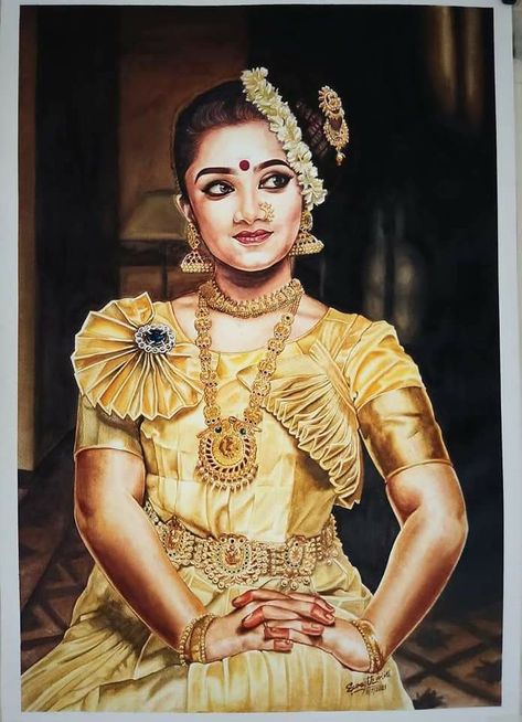 Onam Painting, Cultural Drawing, Dance Drawing, Creative Composition, Celebrity Art Drawings, Ravi Varma, Divine Art, Painting Mural, Ganesh Art Paintings