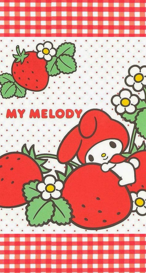 . Sanrio Wallpaper Strawberry, Hello Kitty Invitations, My Melody Wallpaper, Iphone Wallpaper Landscape, Magazine Collage, Hello Kit, Drawing Wallpaper, Hello Kitty Art, Sanrio Wallpaper