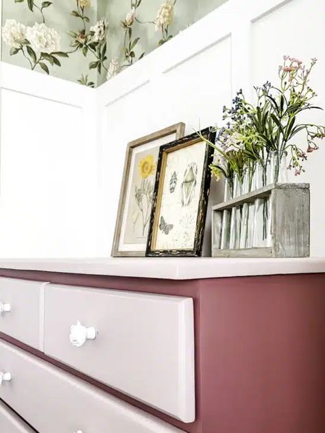 DIY Chest of Drawers Makeover -Pretty in Pink Diy Chest Of Drawers, Diy Chest, Drawers Makeover, Chest Of Drawers Makeover, Chest Of Draws, Dresser Ideas, Blue Chalk Paint, Paint Crafts, Off White Paints