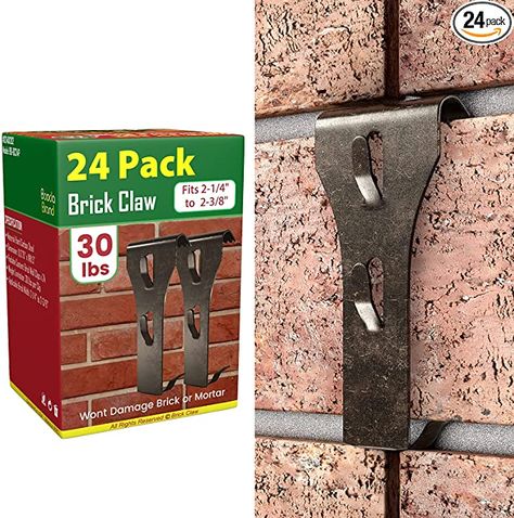 Decorating Brick Wall Outdoor, Brick Hanger Hooks, Hanging Pictures On Brick Wall, Outdoor Brick Wall Decor Ideas, Brick Wall Decor Ideas, Brick Hooks, Brick Hanger, Brick Clips, Terracotta Brick