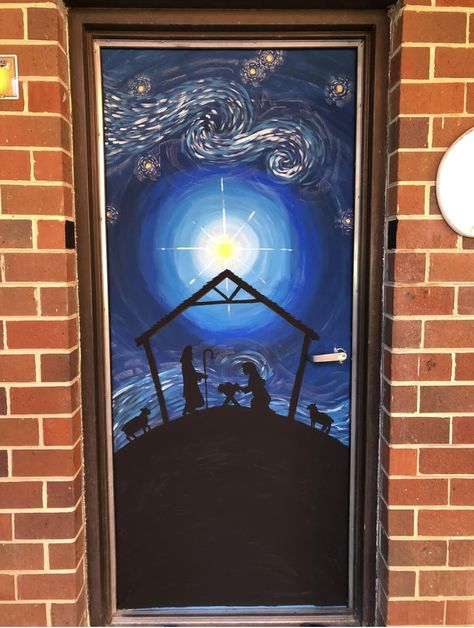 Christian School Christmas Door Decorations, Nativity Door Decorating Contest, Manger Scene Door Decoration, Nativity Scene Classroom Door, Nativity Scene Door Decorating, Religious Christmas Classroom Door Ideas, Door Decorations Classroom Christmas, Christmas Door Decorating Contest, Door Decorating Contest