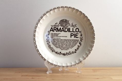 Retro Armadillo Pie Plate  Royal China Country Amazing Ceramics, China Country, Road Kill, Vintage Cookware, Pie Bird, Texas Food, China Food, Apartment Stuff, Cooking Dishes