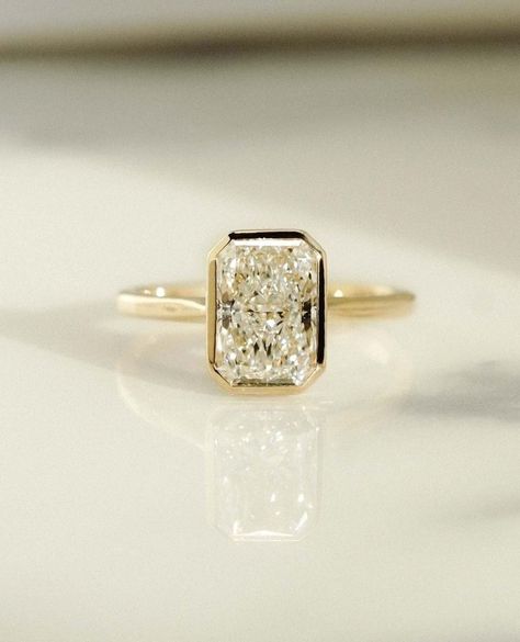 Radiant Cut Lab Grown Diamond Solitaire Engagement Ring, 0.5 T0 2.0 Carat IGI Certified Diamond Bezel Setting Ring, 14K Gold Ring Radiant Cut Ring, Radiant Cut Rings, Wedding Ring For Her, Yellow Gold Diamond Ring, Bezel Set Ring, Wedding Rings Solitaire, Lab Grown Diamonds Engagement, Crushed Ice, Set Ring