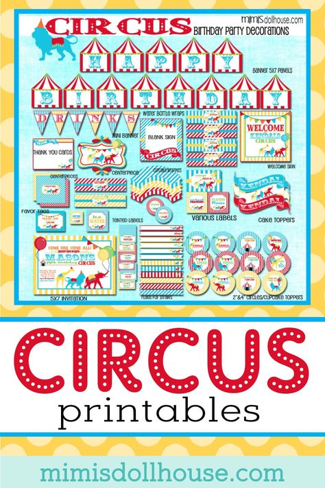 Circus Party Printable Collection. Easy to print at home party decorations for your circus birthday party. Circus Printables for your party via @mimisdollhouse Free Circus Printables, Free Carnival Printables, Carnival Printables Free Templates, Circus Letters Printable, Circus Party Printables, Carnival Signs Free Printable, Circus Classroom Theme, Circus Sayings, Free Printable Circus Signs