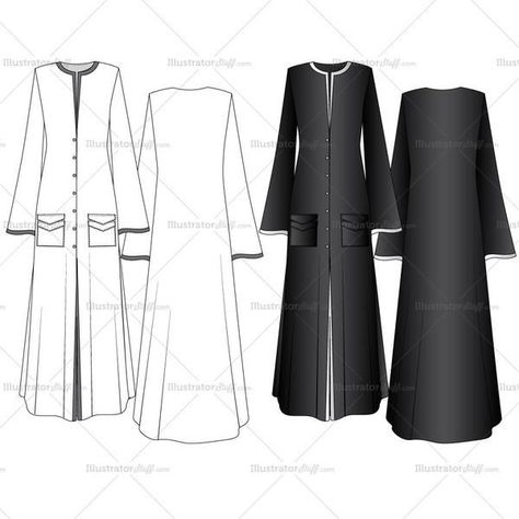 Abaya Designs Pattern, Detail Sketch, Black Abaya Designs, Fashion Sketch Template, Fashion Design Jobs, Abaya Pattern, Abaya Fashion Dubai, How To Sketch, Fashion Vector