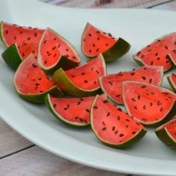 Sliced Watermelon Jell-O(R) Shots - Allrecipes.com Watermelon Jello Slices, Watermelon Alcoholic Drinks, Watermelon Jello, Sliced Watermelon, Halloween Jello Shots, Watermelon Jelly, Jell O Shots, Jelly Shots, Pudding Shots