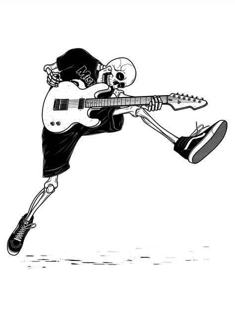 Skeleton With Guitar, Punk Rock Tattoos, Wallpaper Skeleton, Rockstar Tattoo, Punk Rock Art, Sketch Skull, Punk Drawing, Art Punk, Punk Tattoo