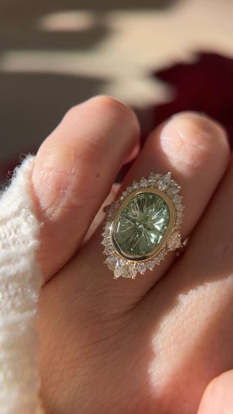 Brianna Trudell | How is this my real life job? 😭 My newest design, set with a 4.3 CT Starbrite mint green tourmaline. Still speechless. #rings... | Instagram Maximalist Jewelry, Wedding News, Green Sapphire, Design Set, Green Tourmaline, Mint Green, Tourmaline, Real Life, Diamond Ring