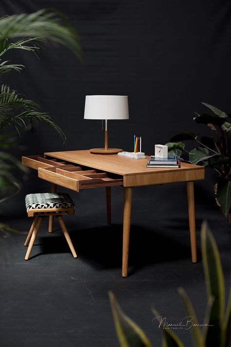 Elevated Desk, Wooden Study Desk, Solid Oak Desk, Solid Wood Desk, Oak Desk, Minimalist Furniture, Study Table, Furniture Layout, Wood Desk