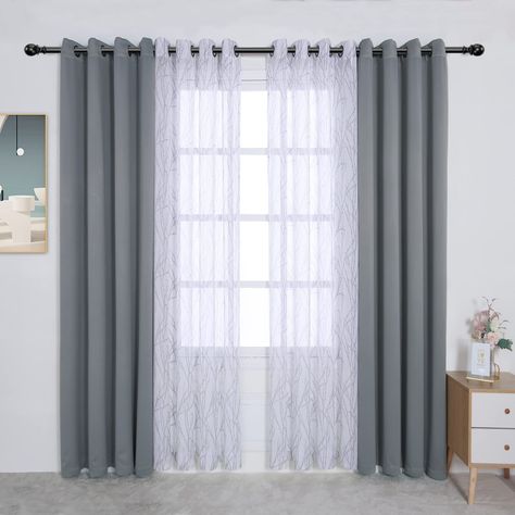 PRICES MAY VARY. Polyester WHAT'S IN THE PACKAGE?: Each set includes 2 pieces branch print sheer curtain and 2 pieces blackout curtains. Each curtain panel measures 54 wide by 108 inch long and finished with 8 grommets with 1.6 inch diameter that fits well with standard curtain rods, making them easy to install and move along the pole. PREMIUM BLACKOUT AND SHEER FABRIC: BONZER mix and match blackout curtains are crafted from 100% polyester fabric in a certified STANDARD 100 by OEKO TEX factory.