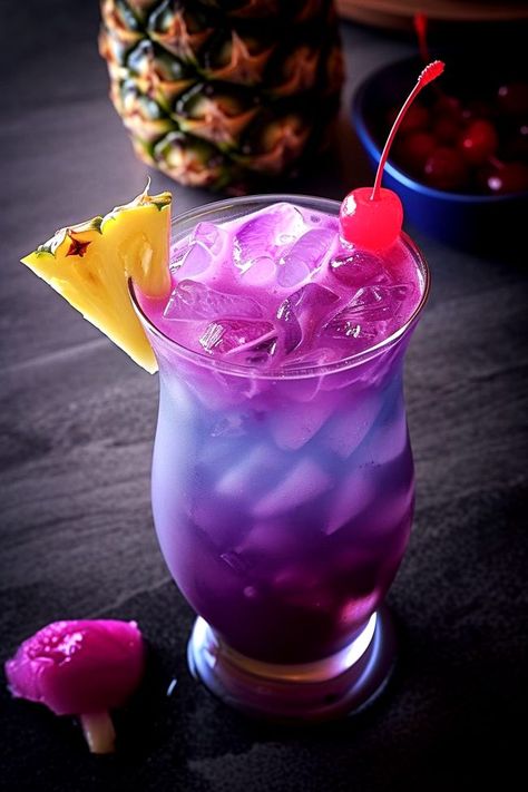 80s Cocktails Drink Recipes, Purple Rain Drink, Purple Rain Cocktail, Raspberry Cordial, Fruity Alcohol Drinks, Vodka Blue, Sweet Cocktail, Alcoholic Punch Recipes, Purple Drinks