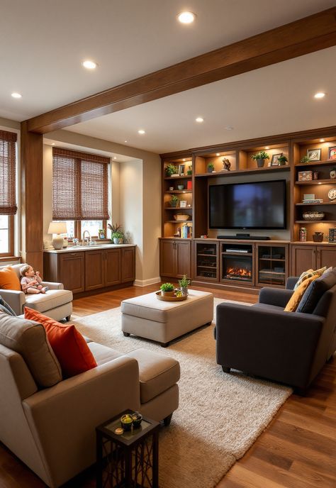 Finished Basement Ideas Basement Cozy Family Room, Multifunctional Basement, Tech Home Office, Basement Tv Rooms, Basement Family Rooms, Basement Decoration, Dark Basement, Dream Basement, Basement Remodel Diy