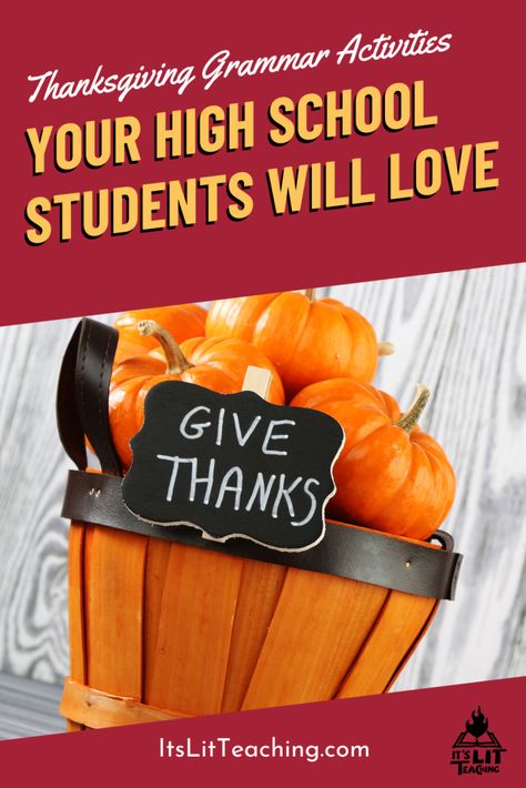 Need some engaging Thanksgiving grammar activities for high school students? These easy-to-implement ideas will help you review essential grammar concepts while adding a festive vibe. Great for those tricky days before Thanksgiving break! Thanksgiving Grammar, Activities For High School Students, Activities For High School, Thanksgiving School, Teaching High School English, High School Activities, Language Arts Teacher, Thanksgiving Break, Secondary Ela